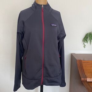 Patagonia Cross Trek Fleece Jacket sz M grey w/burgundy zippers great condition